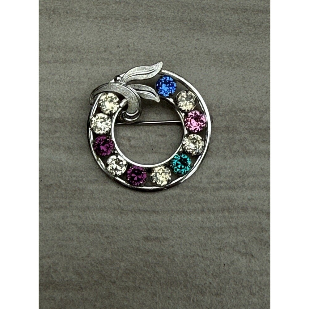 Vintage Van Dell Sterling Family Circle Multicolor Gemstone Wreath Brooch